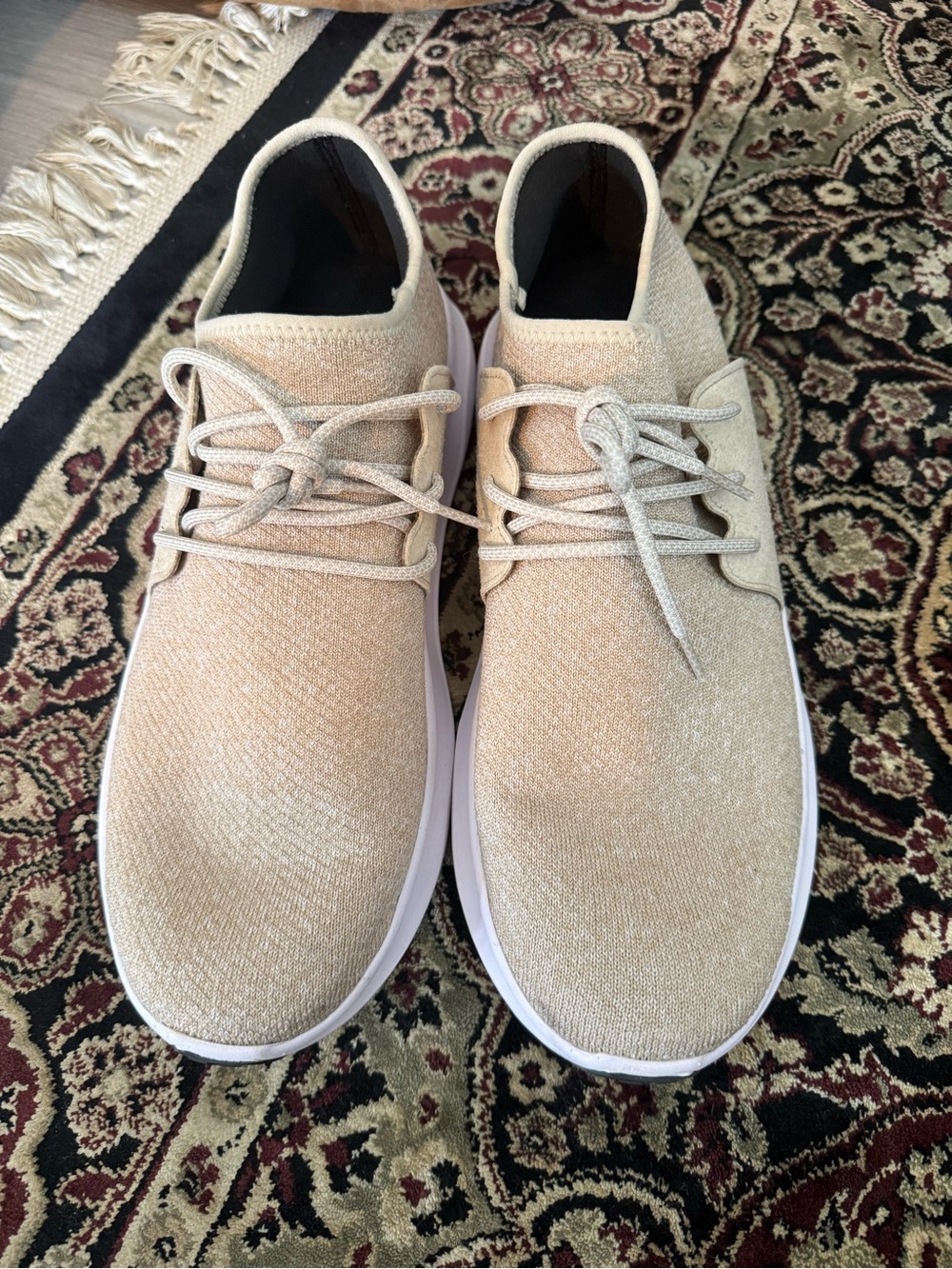 Vessi Men's Knit Lace-Up Sneakers in Beige with White Sole
